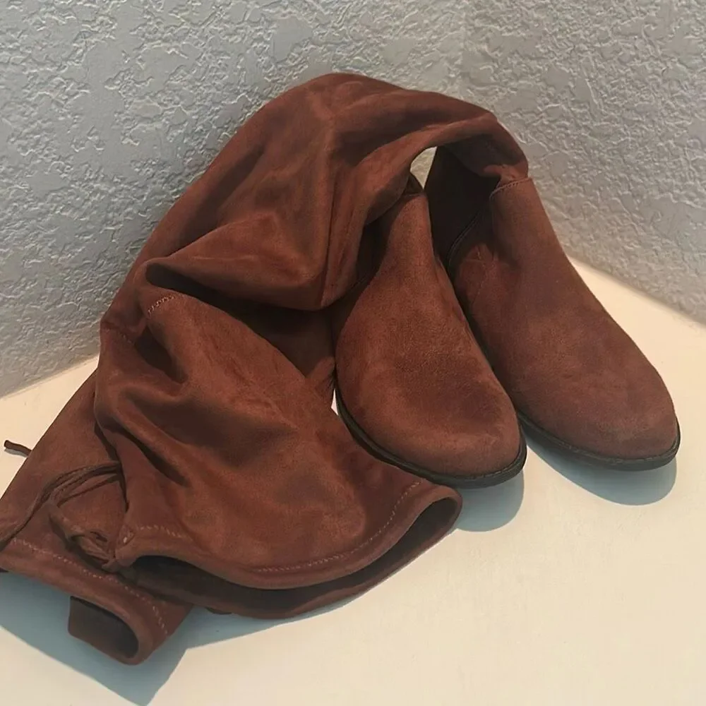 A New Day Sidney Knee High Boots Brown Faux Leather Boho Cottagecore Size 10 NEW